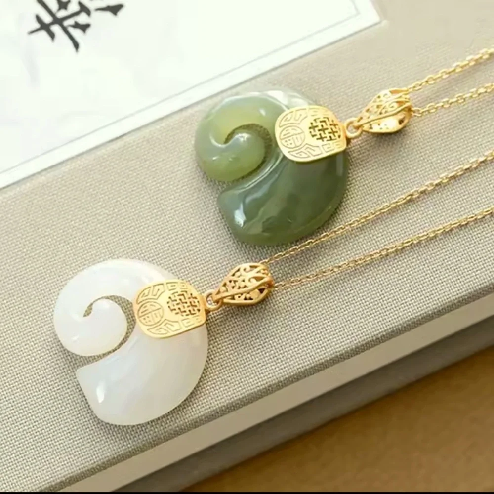 Natural Necklace Green Jade Elephant Pendant | 18K Gold Plated Chain Necklace - Picture 3 of 12